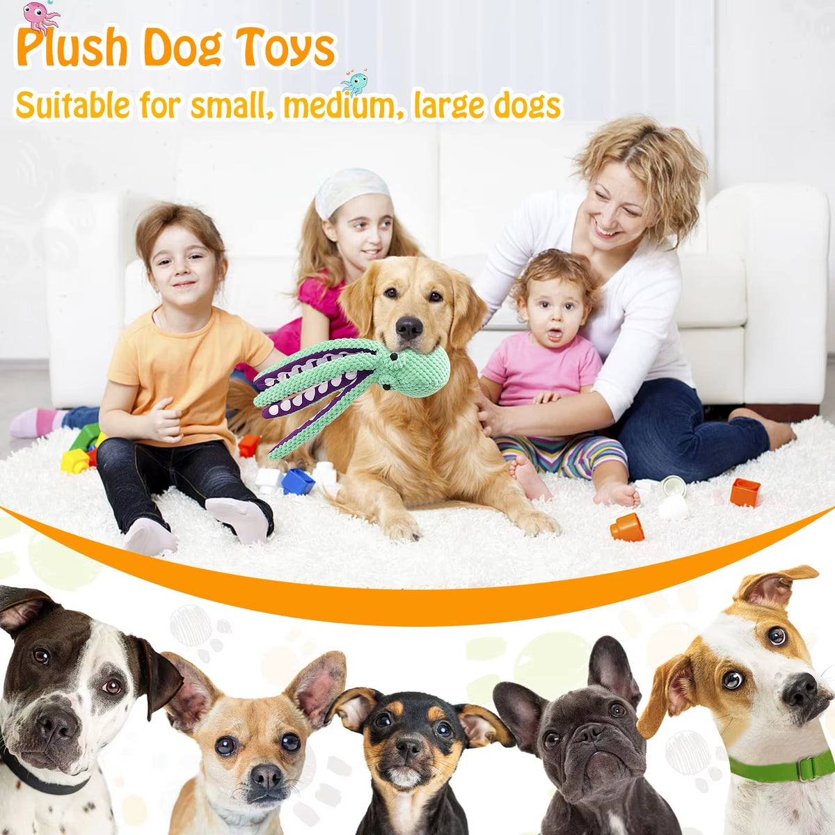 Octopus dog toy squeaky plush