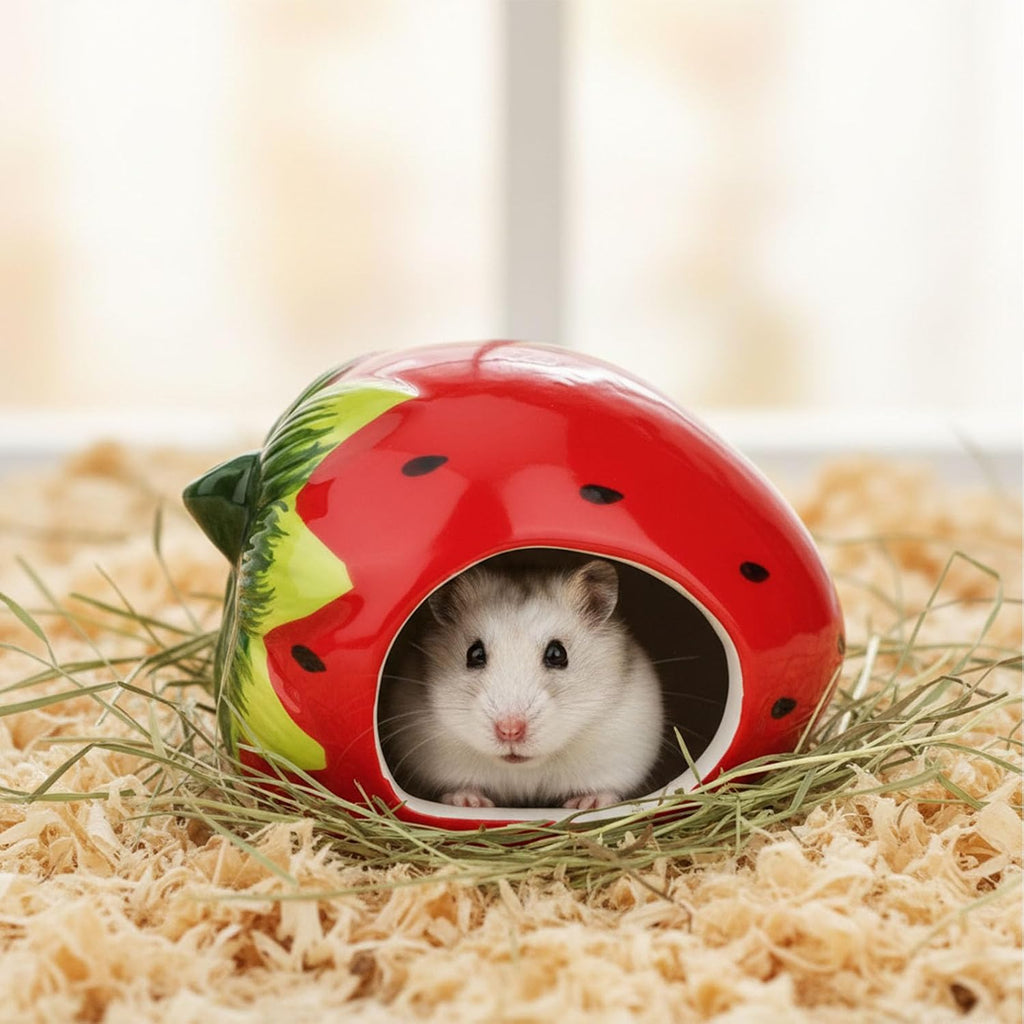 Ceramic Hamster Hideout House – Red Strawberry