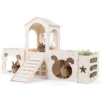 Wooden Rabbit Castle with Hay Rack & Ramp – Four Houses