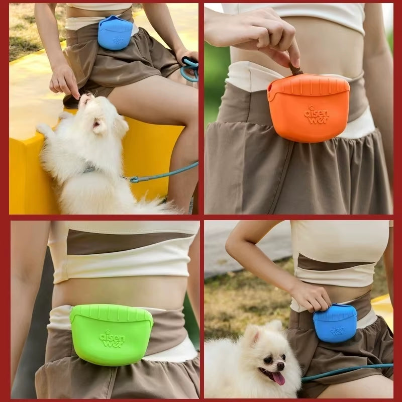 Silicone Dog Treat Pouch with Magnetic Closure, Portable Pet Snack Bag for Training, Walking & Travel