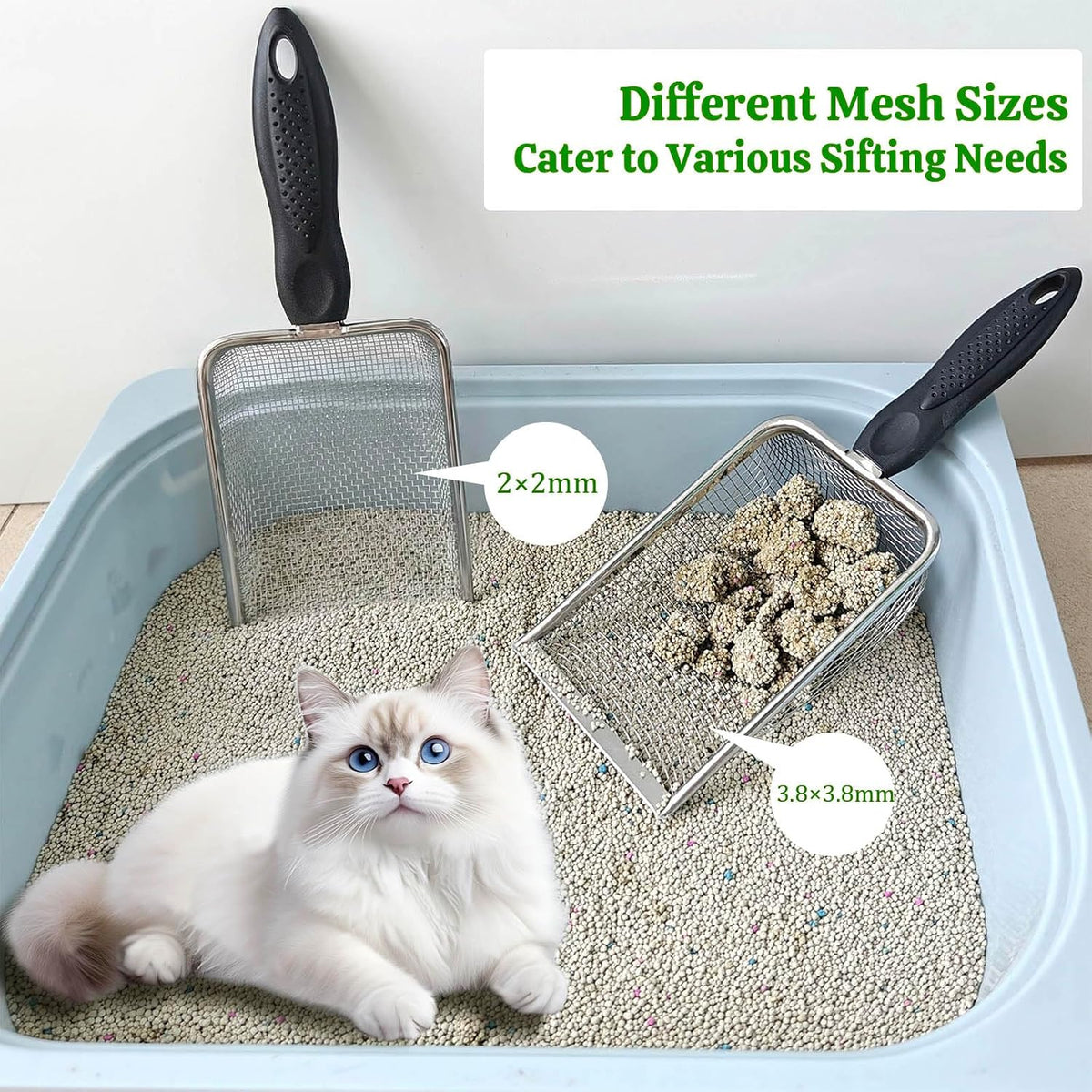 Stainless Steel Habitat & Litter Scoops – 2 Pack, Fine Mesh