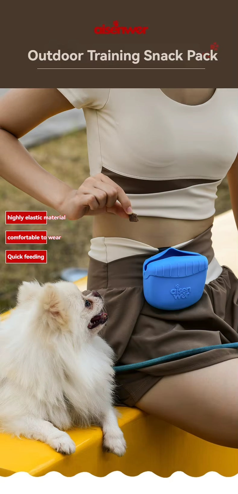 Silicone Dog Treat Pouch with Magnetic Closure, Portable Pet Snack Bag for Training, Walking & Travel