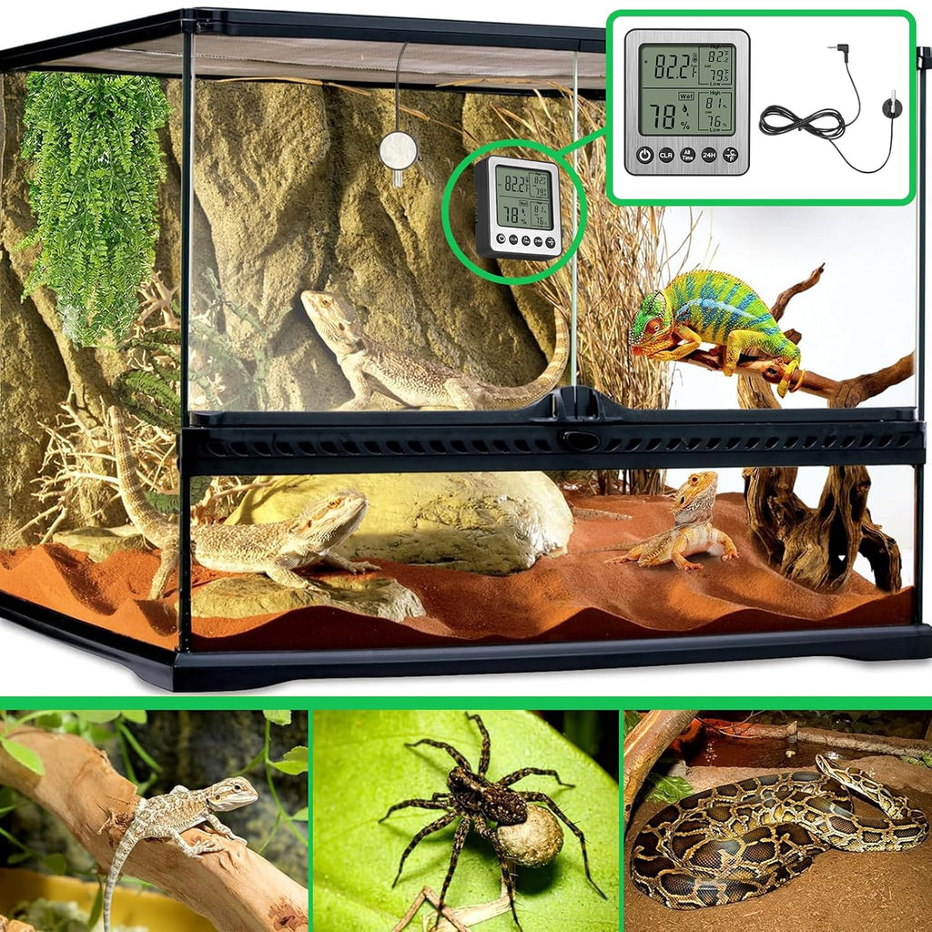 Digital Refrigerator Freezer Fridge Thermometer with Extra Sensor Reptile Thermometer Indoor Hygrometer Max and Min Remember Black ZZ20