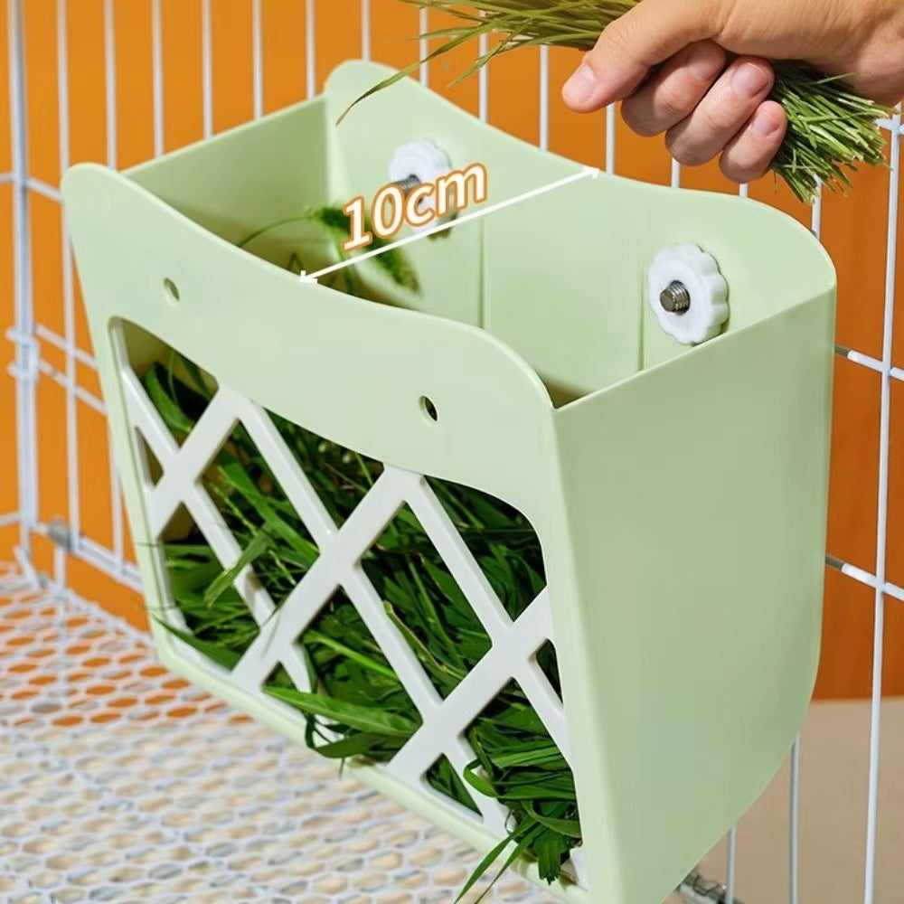 Hanging Rabbit Hay Feeder Anti-Tipping Large Capacity Rabbit Grass Rack with Lid Fixed Bunny Food Feeder Hamster Cage