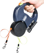 Dual Retractable Dog Leash with LED Light & Bag Holder – 10 ft