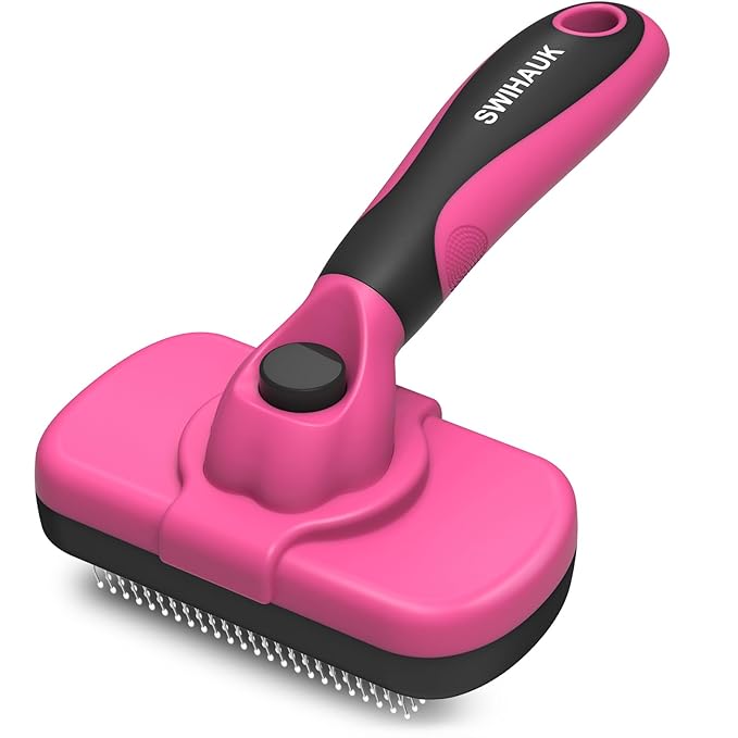 Self-Cleaning Slicker Brush for Dogs and Cats – Ergonomic Grooming Tool with Soft Bristles