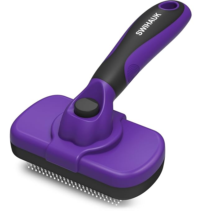 Self-Cleaning Slicker Brush for Dogs and Cats – Ergonomic Grooming Tool with Soft Bristles