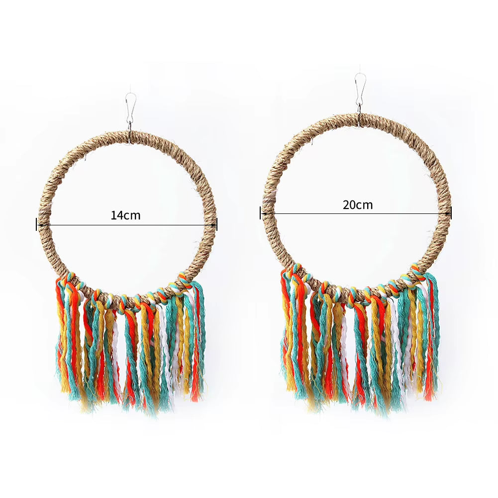 Pet Bird Parrot Toy Cotton Rope Circle Toys Chewing Bite Parrot Perch Hanging Cage Swing Rope Ring Stand Climb Toy Bird Supplies