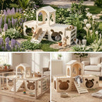 Wooden Rabbit Castle with Hay Rack & Ramp – Four Houses