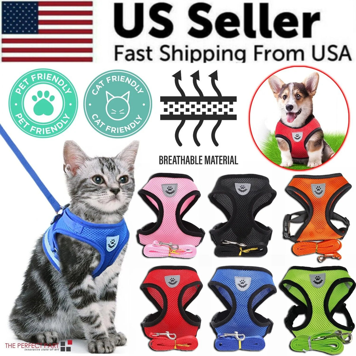 Reflective Mesh Harness & Leash Set for Cats and Small Dogs