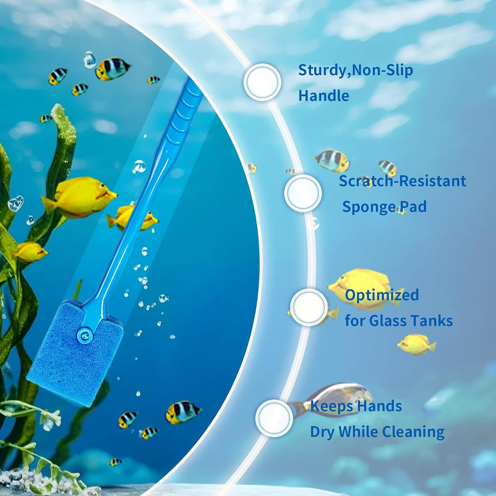Aquarium Cleaning Brush – Double-Sided Sponge with Long Handle