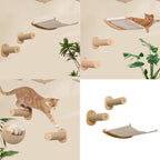 Wall-Mounted Cat Climbing Frame with Wooden Cat Bed and Hammock