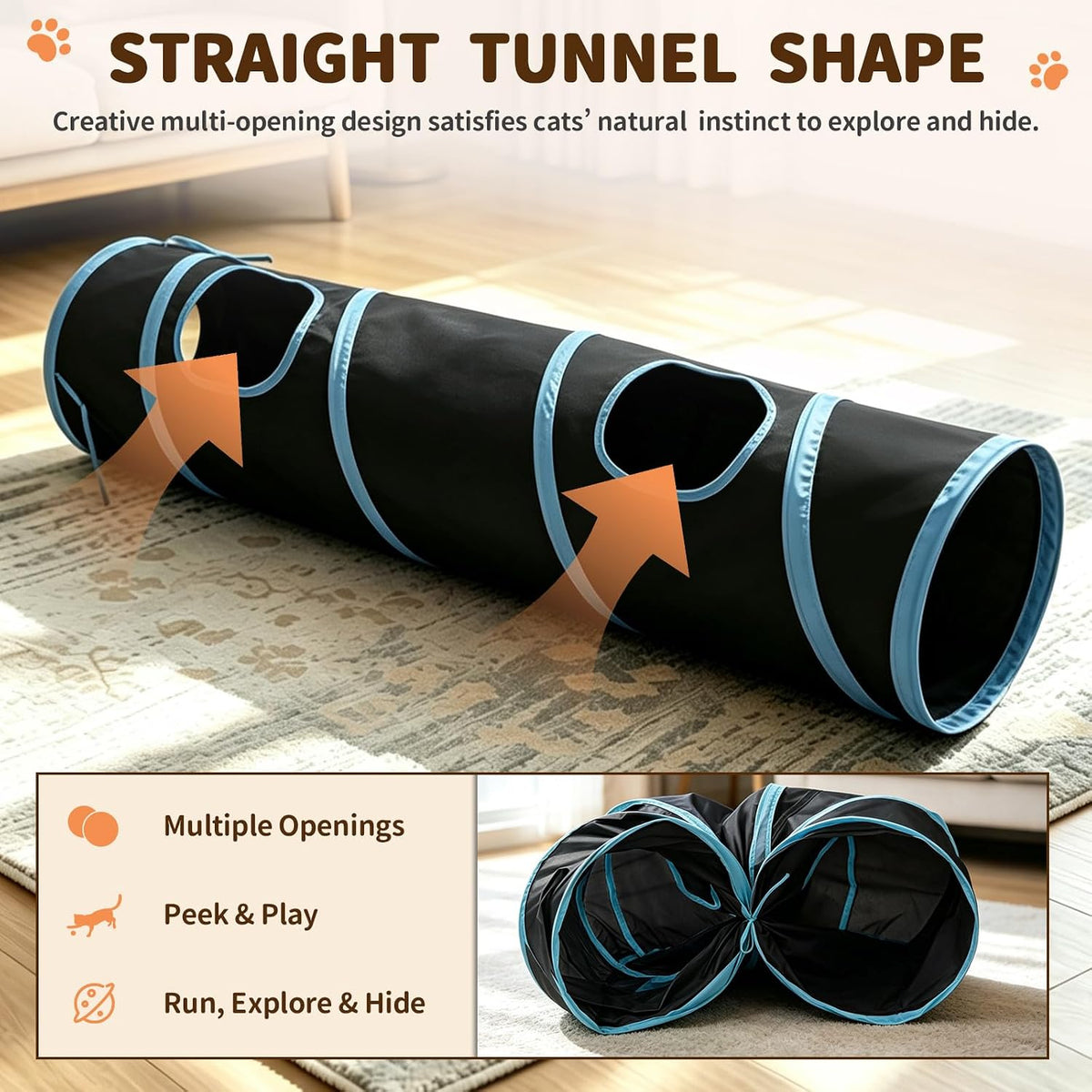 Collapsible Black Play Tunnel for Cats & Rabbits