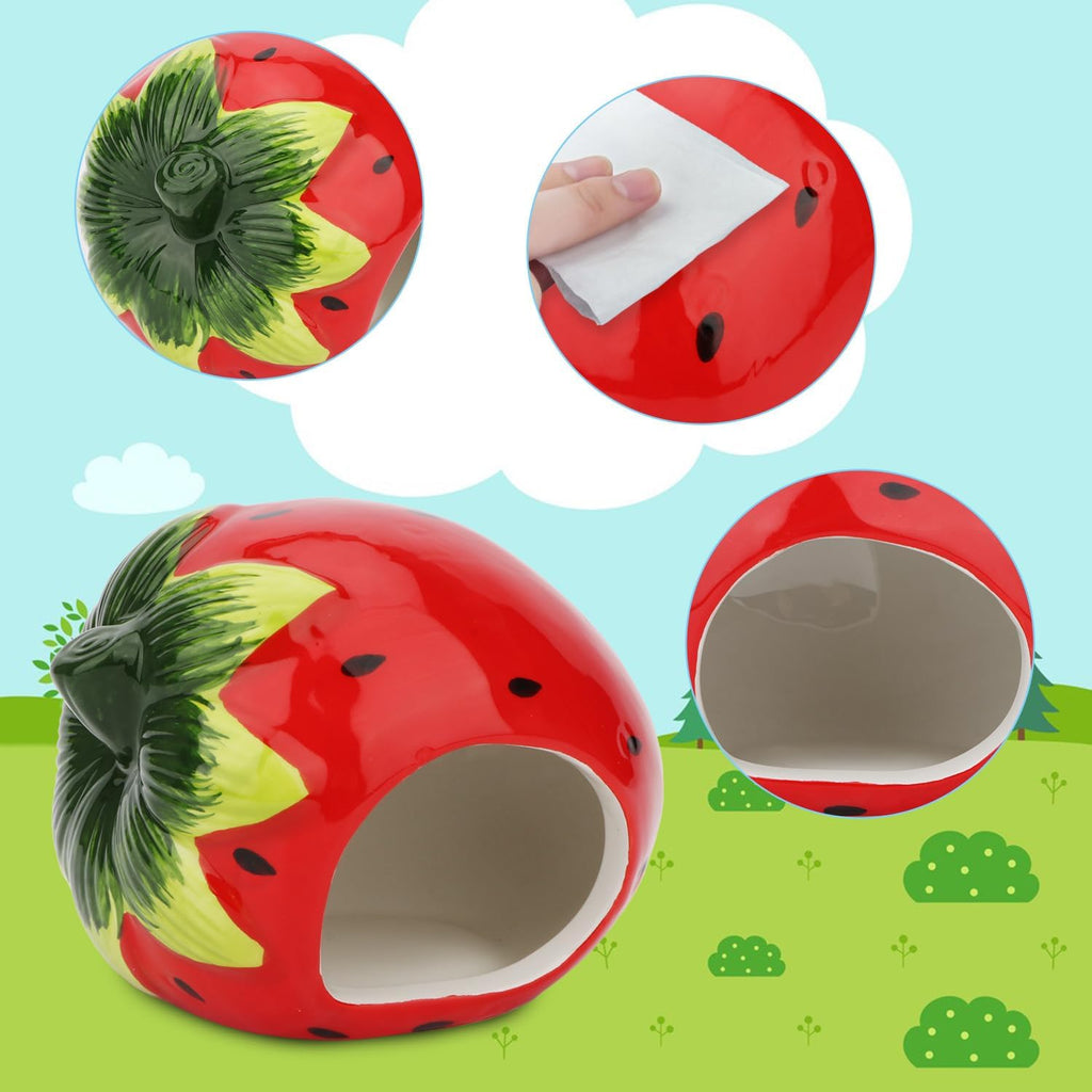 Ceramic Hamster Hideout House – Red Strawberry
