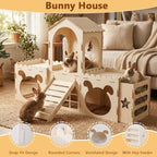 Wooden Rabbit Castle with Hay Rack & Ramp – Four Houses