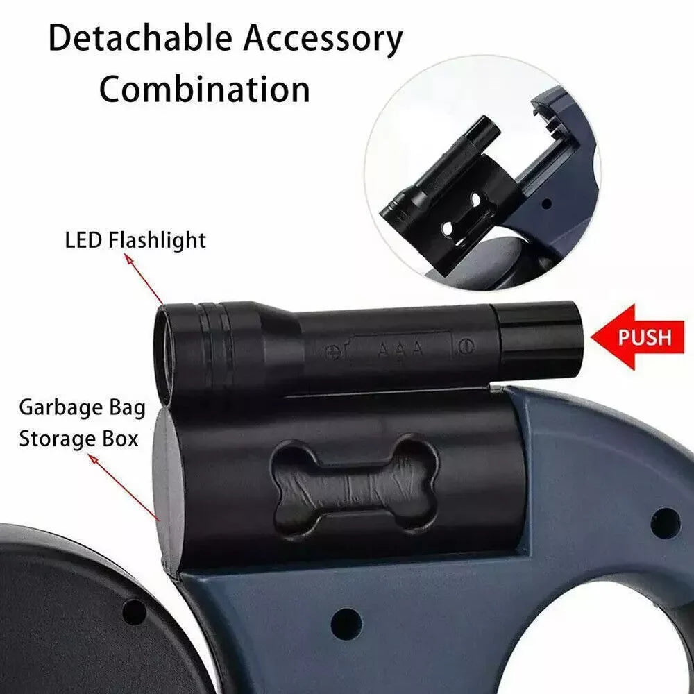 Dual Retractable Dog Leash with LED Light & Bag Holder – 10 ft