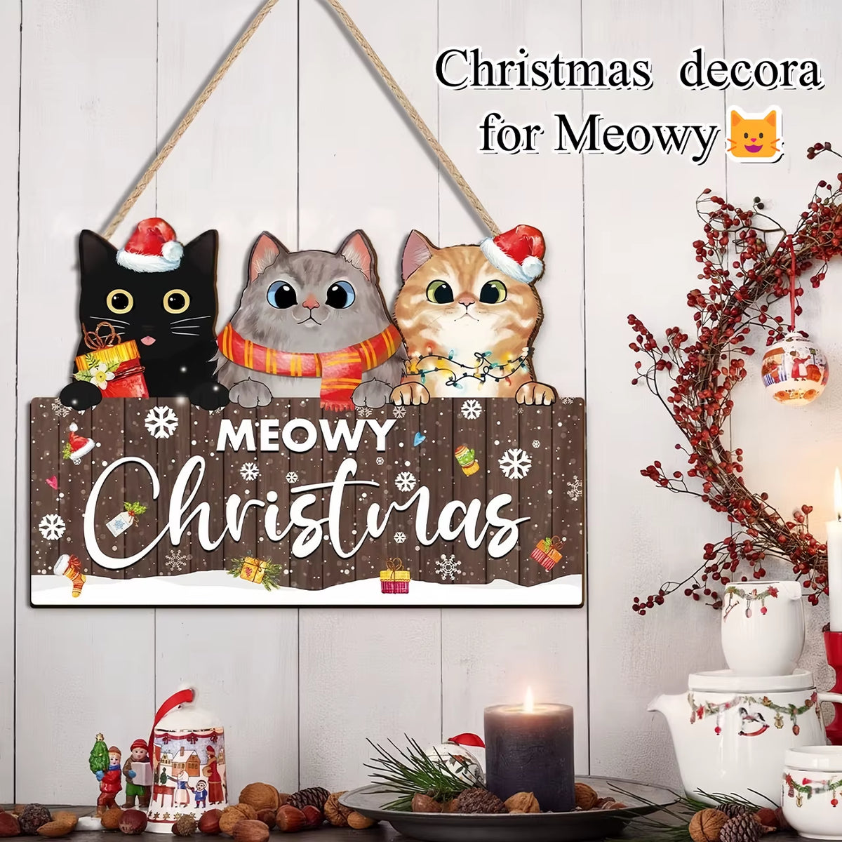 Wooden cat Christmas ornament – photo 2