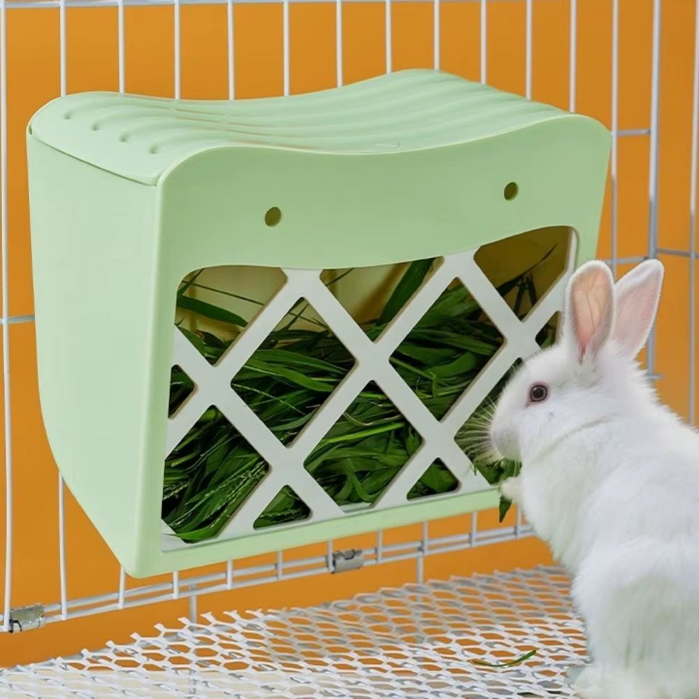 Hanging Rabbit Hay Feeder Anti-Tipping Large Capacity Rabbit Grass Rack with Lid Fixed Bunny Food Feeder Hamster Cage