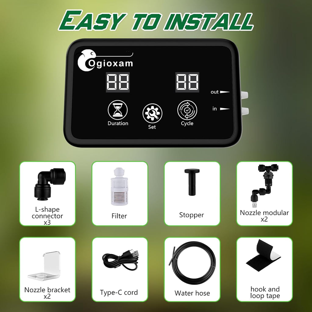 Automatic Reptile Mister System, Reptile Humidifiers Smart Misting System, Snake Mister Smart (2 Nozzles)