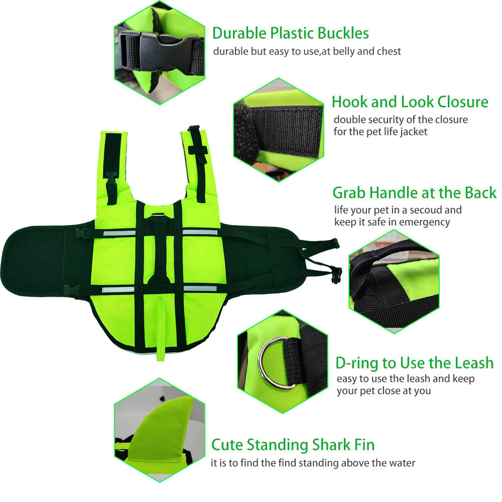 Dog Life Jacket with Rescue Handle – Reflective Adjustable Life Vest for Swimming and Boating