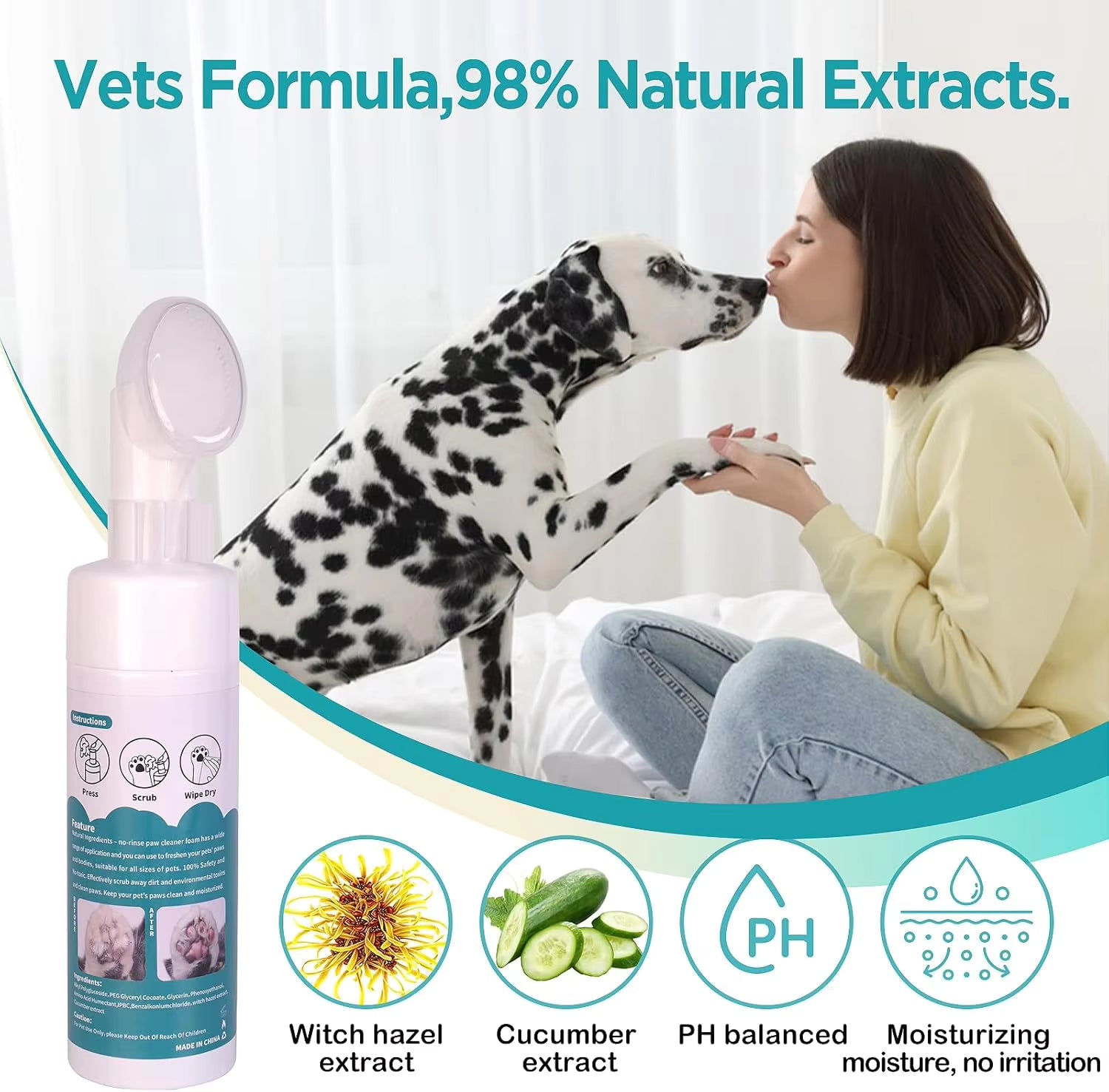 Waterless Dog Paw Cleaner with Silicone Brush – No-Rinse Foaming Paw Washer for Dogs & Cats
