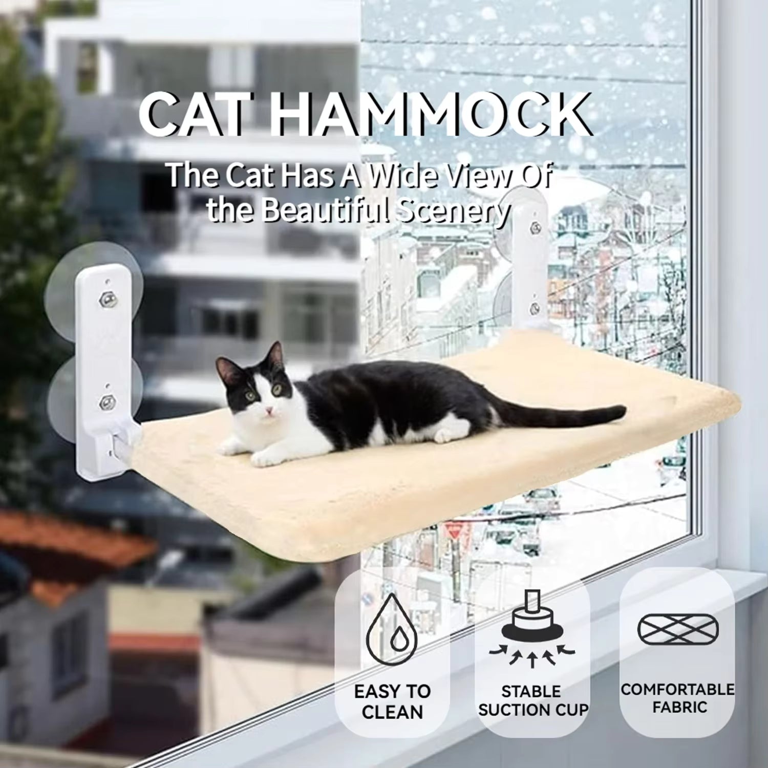 Foldable Cat Window Perch – Cordless Cat Hammock with Strong Suction Cups
