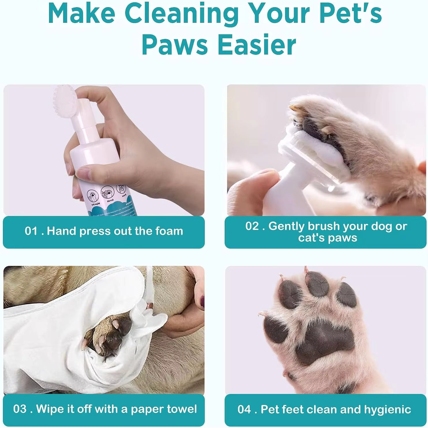 Waterless Dog Paw Cleaner with Silicone Brush – No-Rinse Foaming Paw Washer for Dogs & Cats