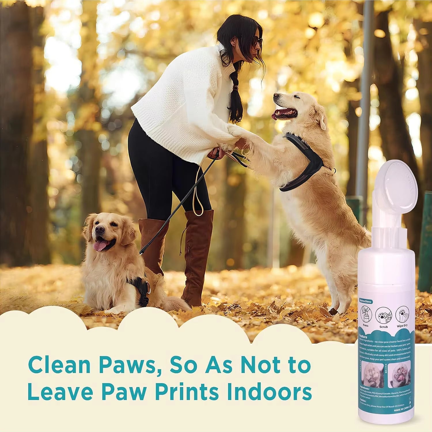 Waterless Dog Paw Cleaner with Silicone Brush – No-Rinse Foaming Paw Washer for Dogs & Cats