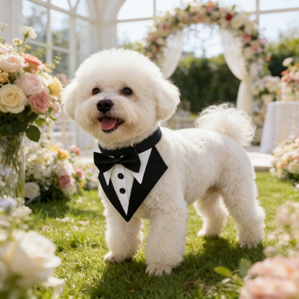 Tuxedo dog bandana with bow tie