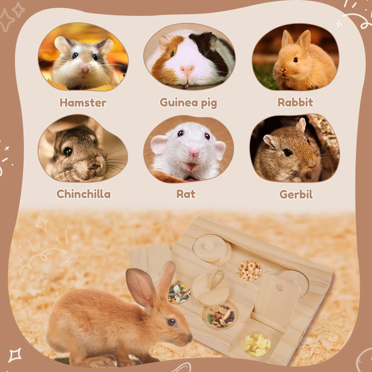 Wooden guinea pig foraging toy