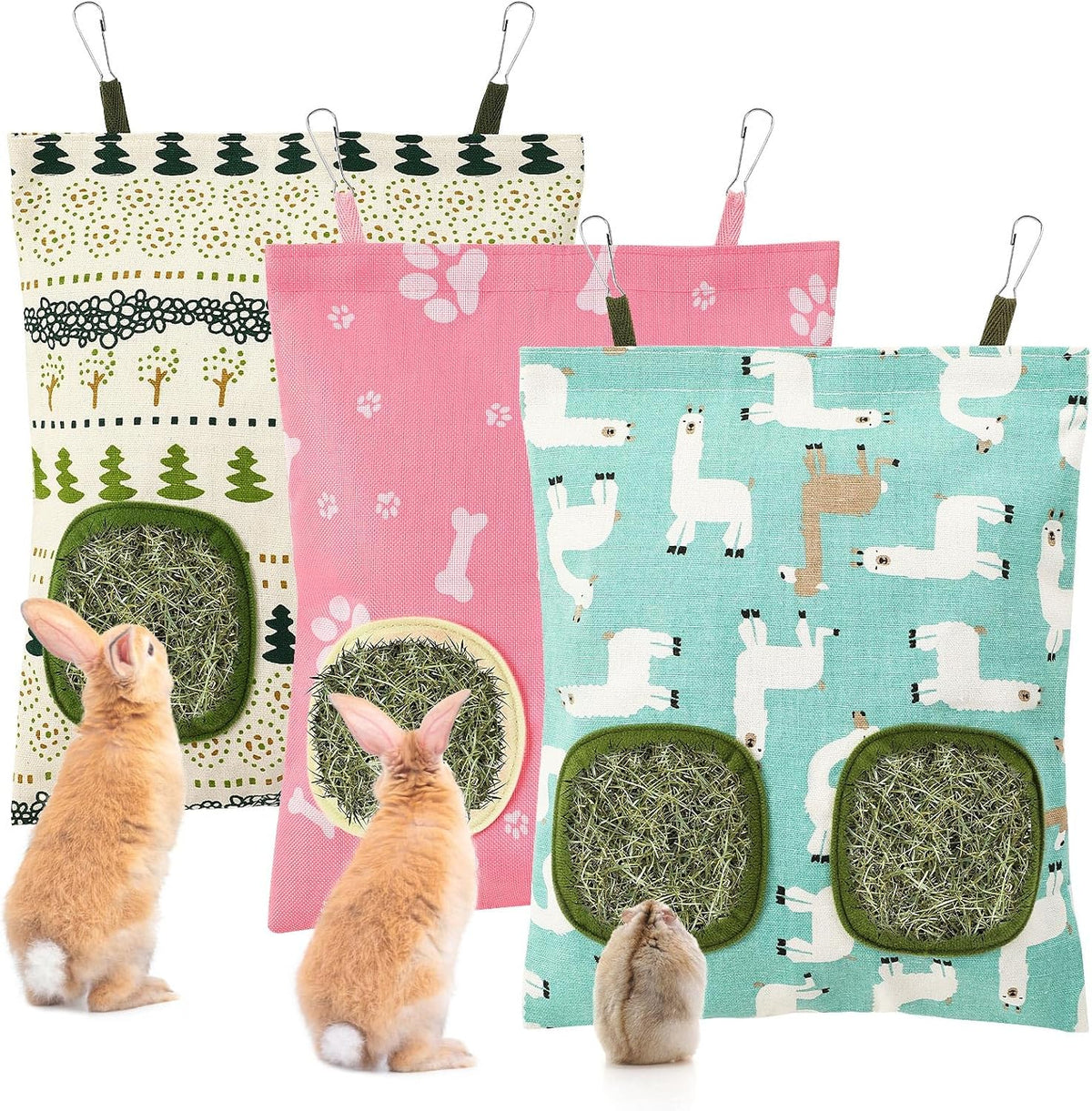 Hanging Hay Feeder Bags for Rabbits & Guinea Pigs – 3 Pack