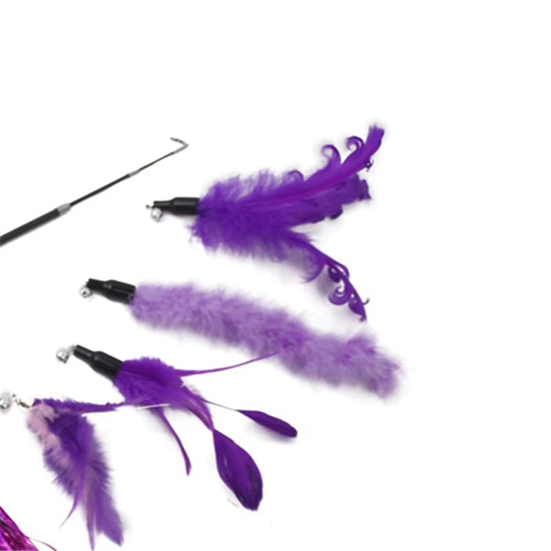Cat Feather Toy 8PC Replacement Cat Stick with Bell Cat Feather Teaser Wand Pet Kitten Interactive Toy Retractable Fishing Road