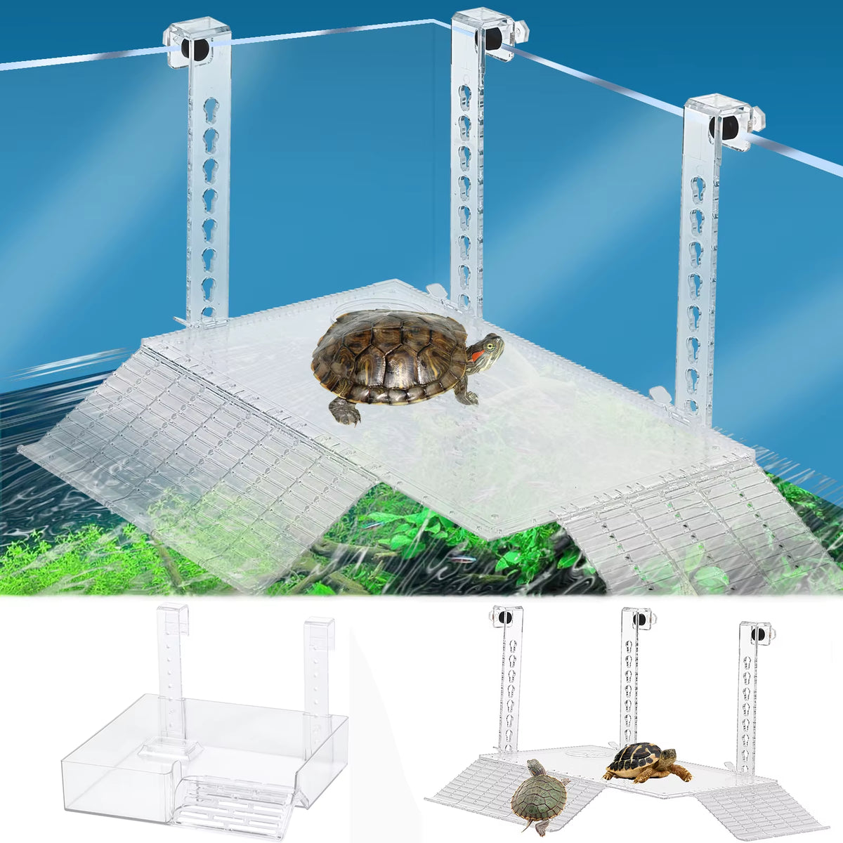 Adjustable Turtle Basking Platform Acrylic Clear Turtle Dock Climbing Habitat Float Island for Fish Tank Aquarium Accessories