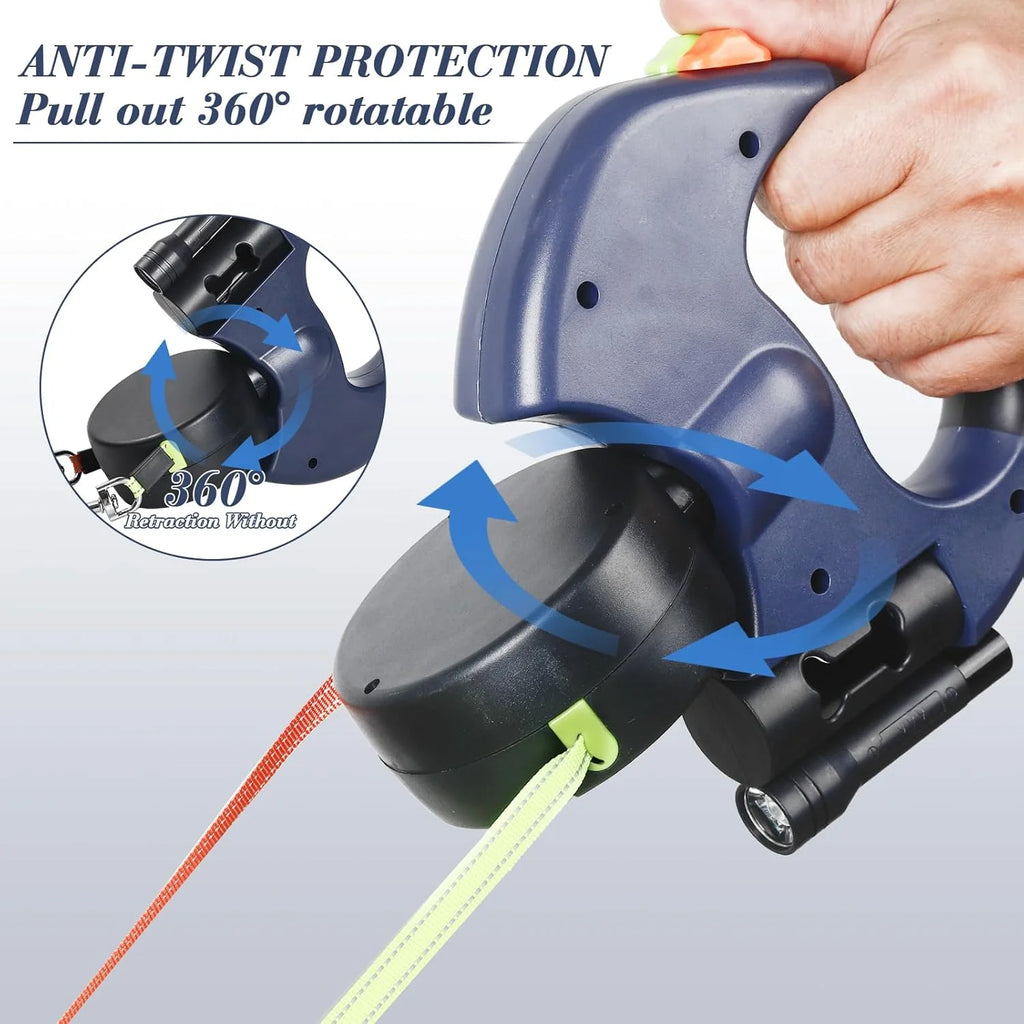 Dual Retractable Dog Leash with LED Light & Bag Holder – 10 ft