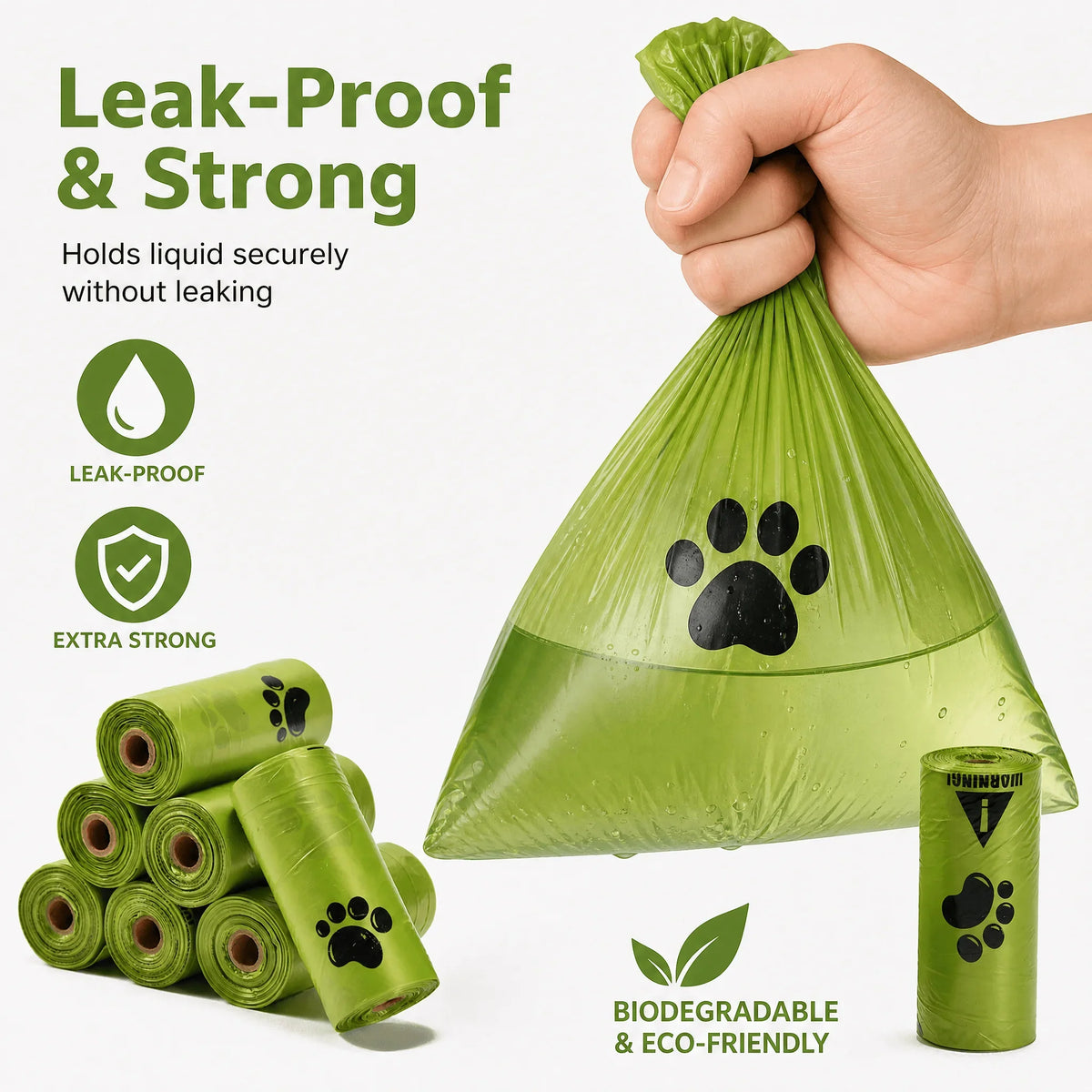 Dog Poop Bag Refill Rolls – Green Paw Print, 10-Pack