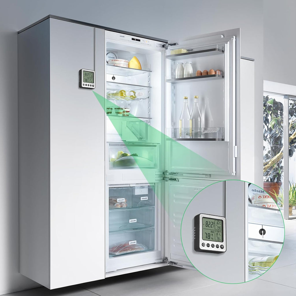 Digital Refrigerator Freezer Fridge Thermometer with Extra Sensor Reptile Thermometer Indoor Hygrometer Max and Min Remember Black ZZ20