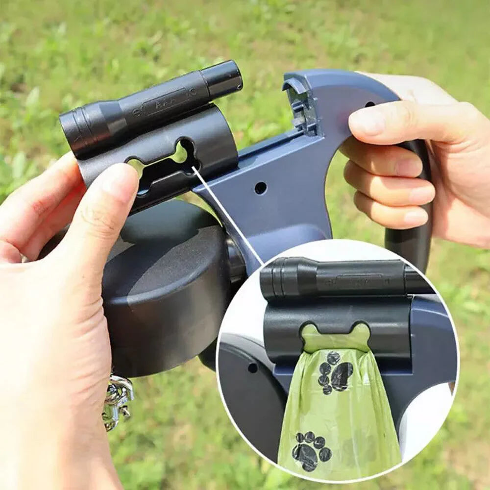 Dual Retractable Dog Leash with LED Light & Bag Holder – 10 ft