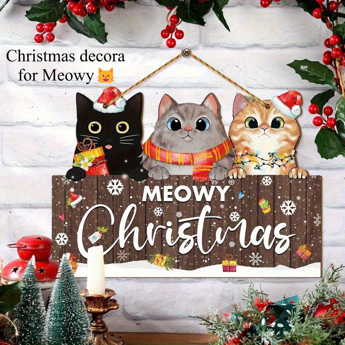 Wooden cat Christmas ornament – photo 3