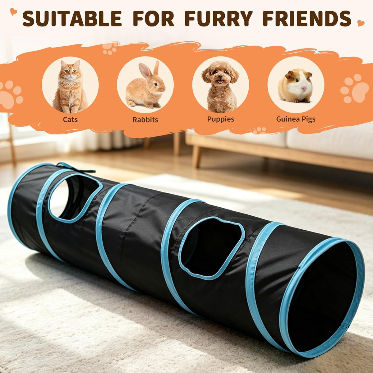 Collapsible Black Play Tunnel for Cats & Rabbits