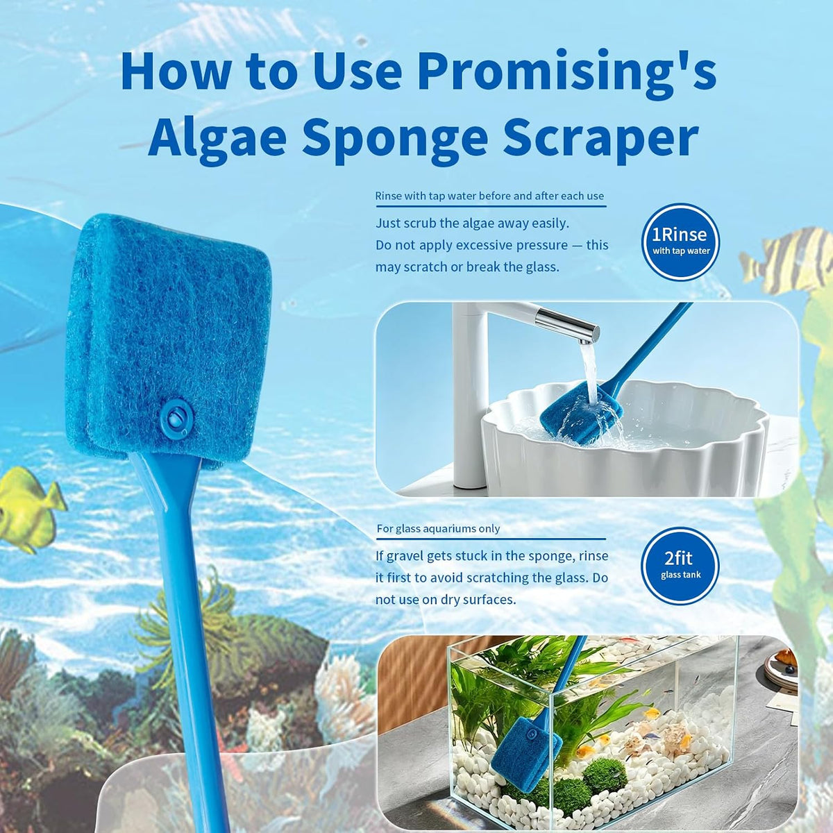 Aquarium Cleaning Brush – Double-Sided Sponge with Long Handle