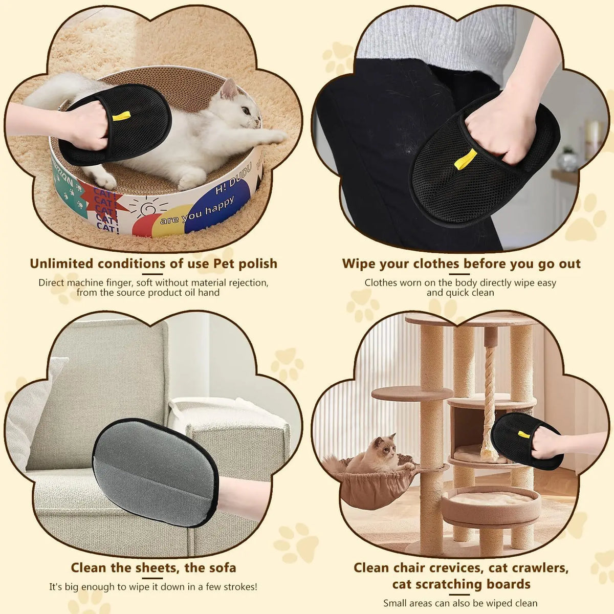1/2PCS Pet Hair Remover Glove Double-Sided Fur Gloves Cat Dog Fur Magnet Gloves for Washing Deshedding Cleaning Carpets Sofas