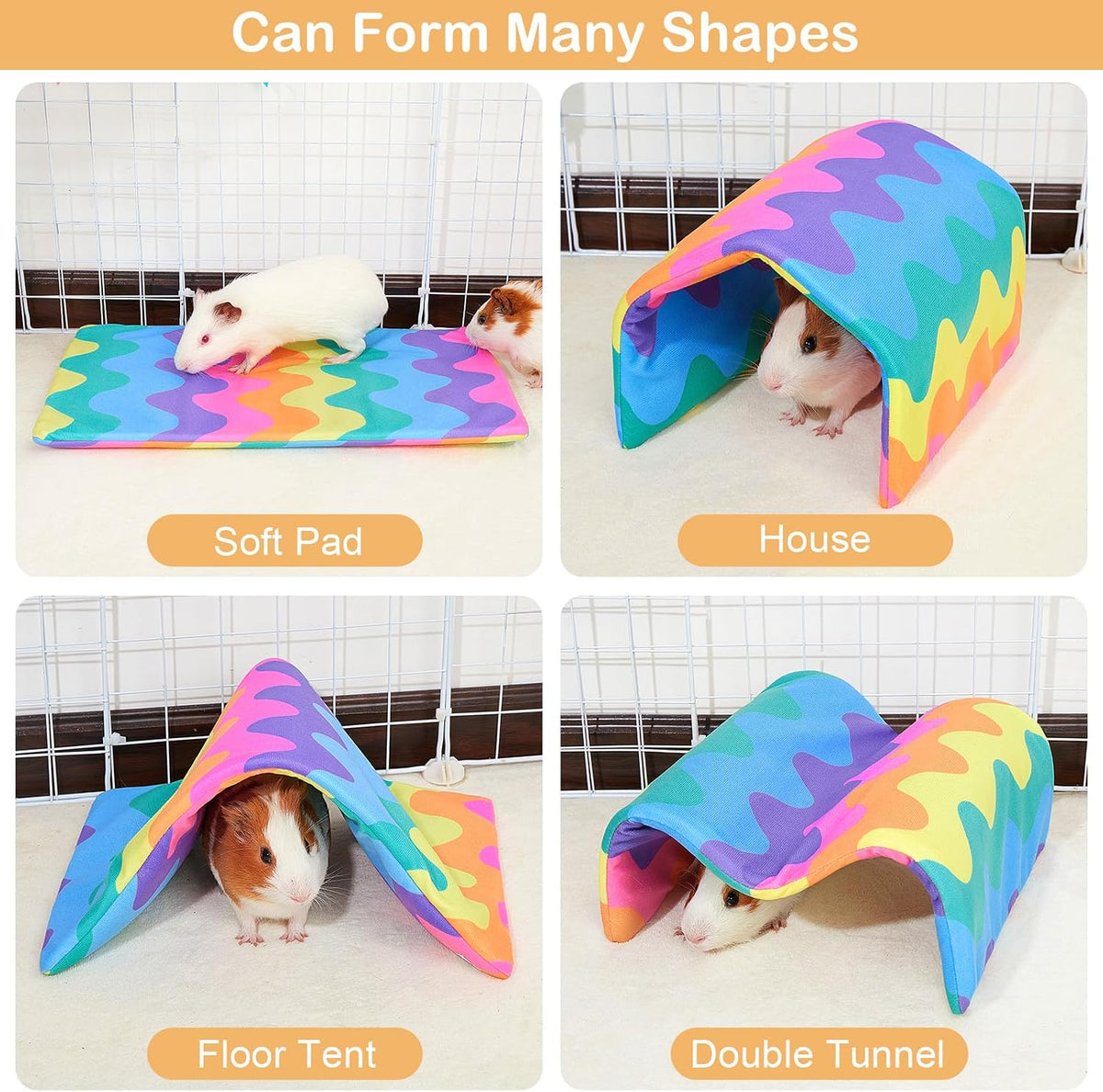 Foldable Guinea Pig Tunnel & Hideout – Rainbow Wave