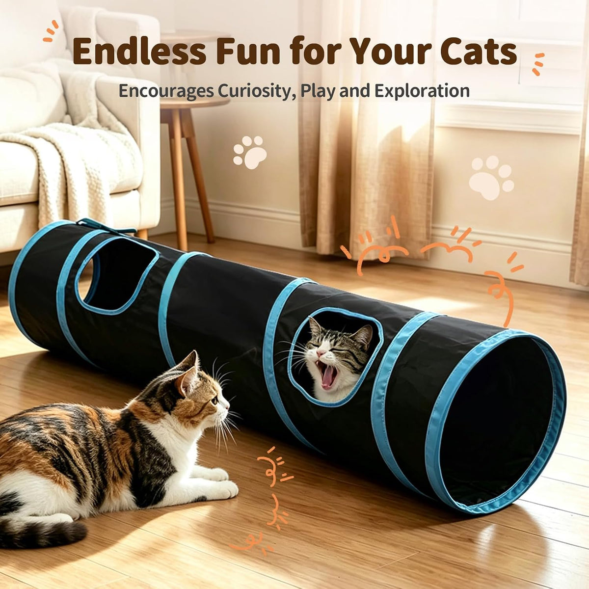 Collapsible Black Play Tunnel for Cats & Rabbits