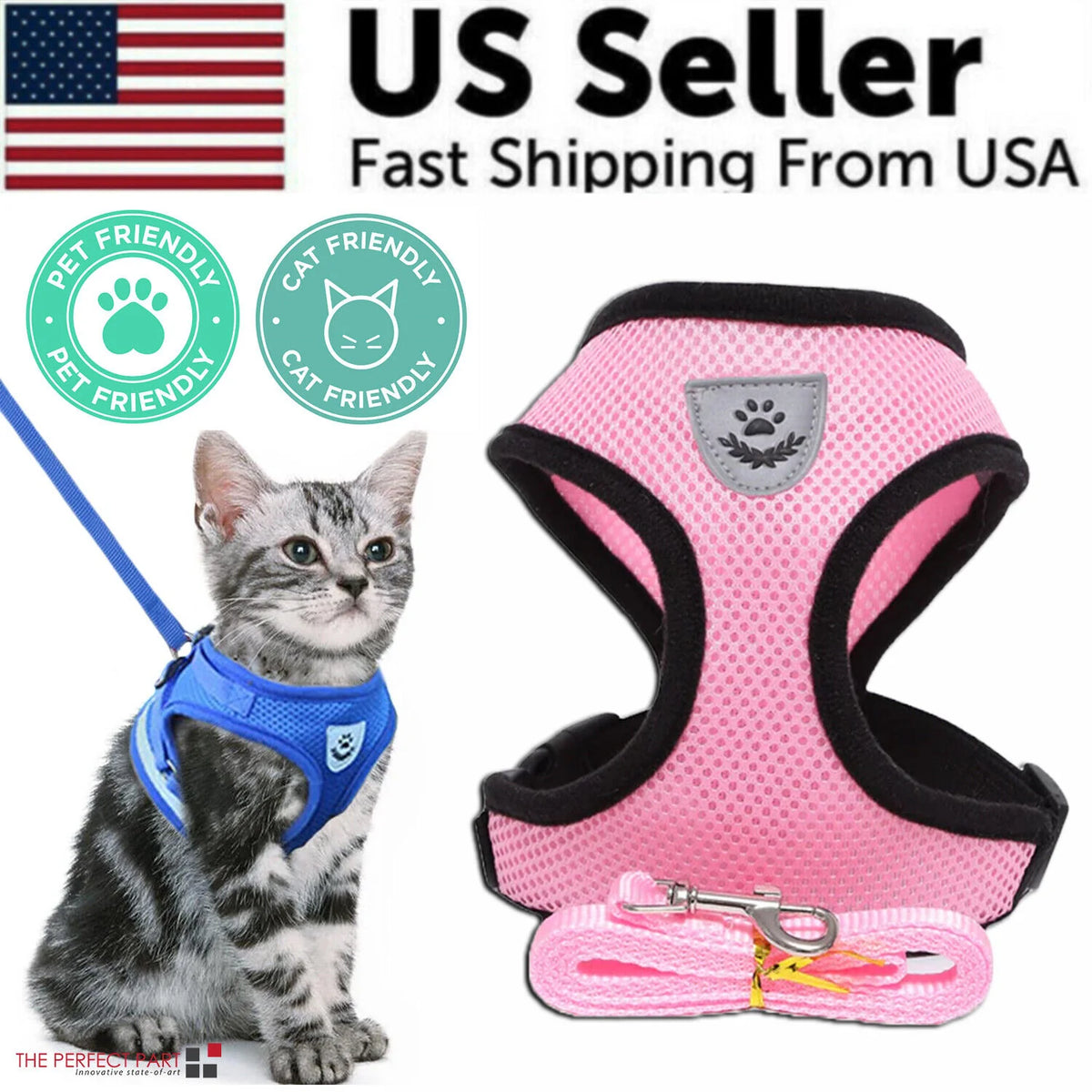 Reflective Mesh Harness & Leash Set for Cats and Small Dogs