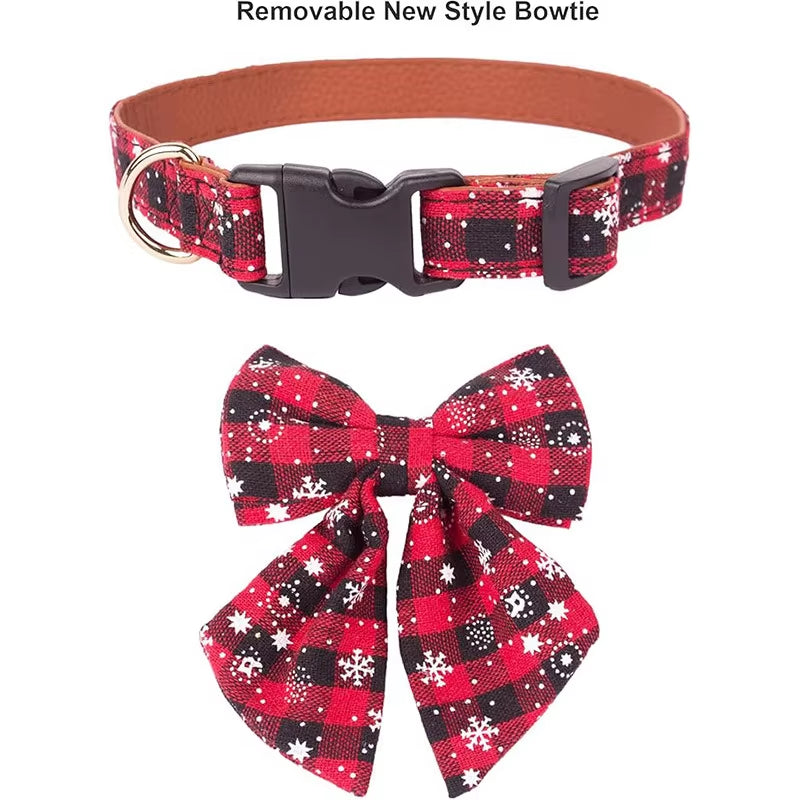 Christmas dog collar with bow tie