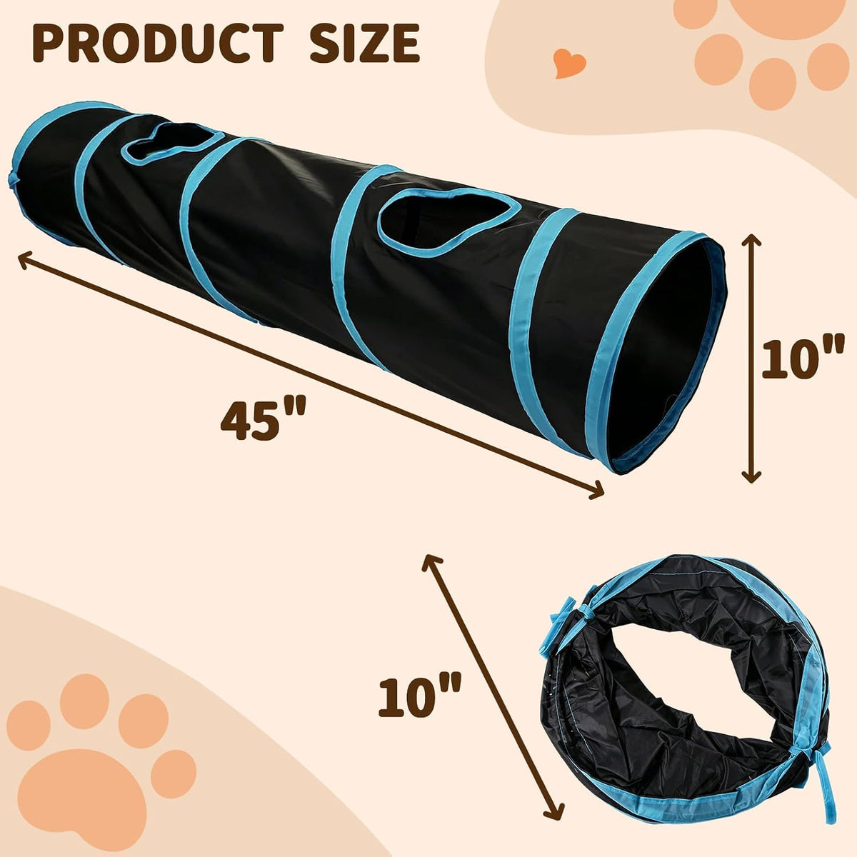 Collapsible Black Play Tunnel for Cats & Rabbits