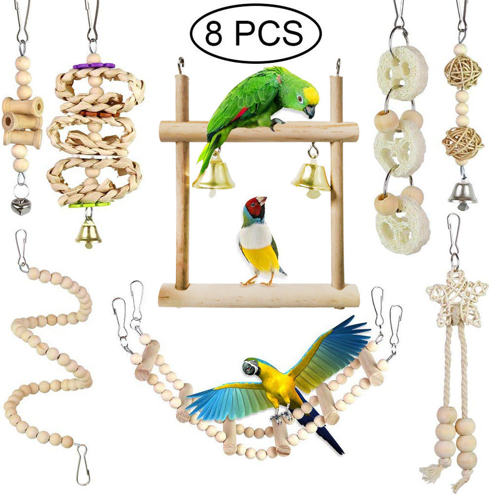 Wooden bird toys set for parrots and parakeets