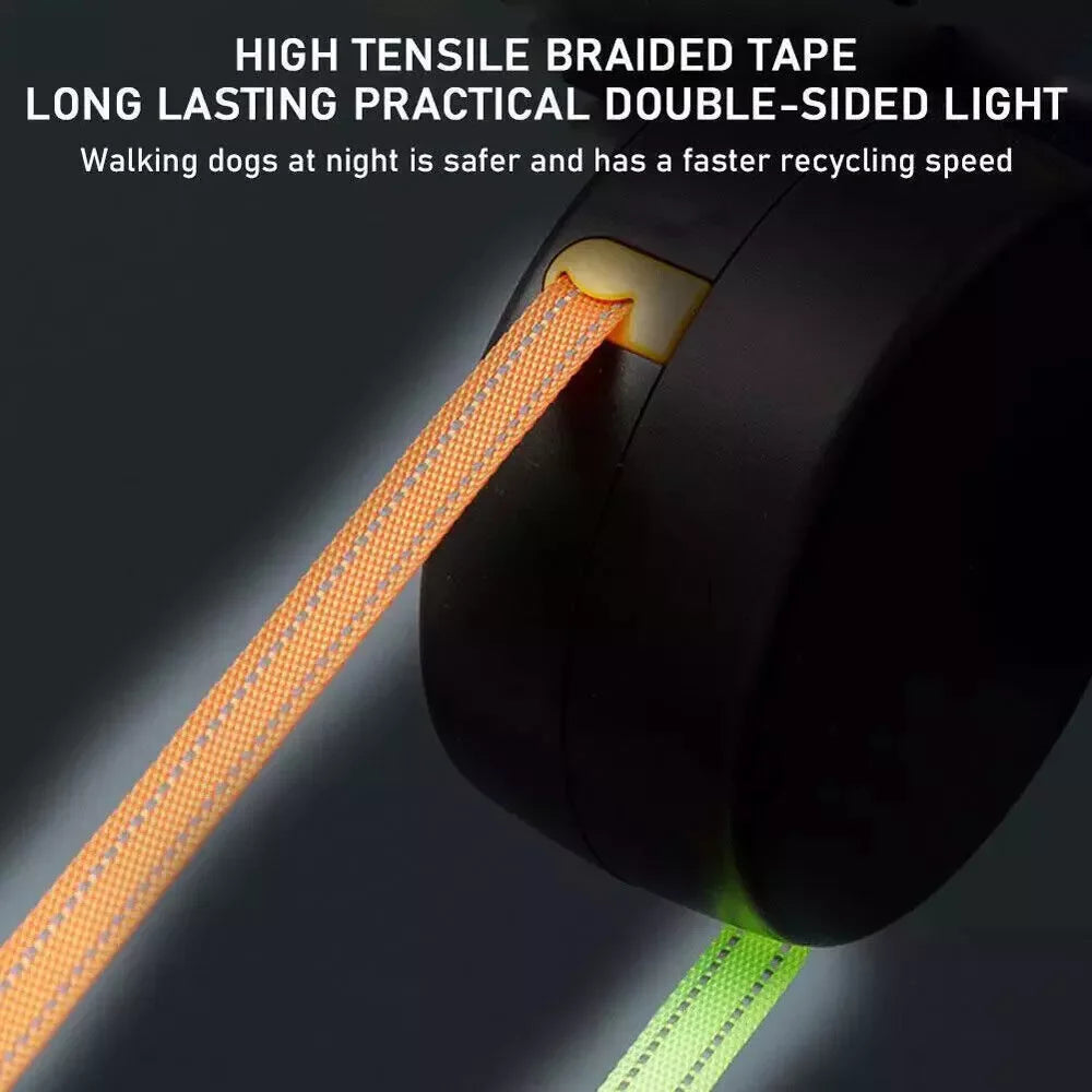 Dual Retractable Dog Leash with LED Light & Bag Holder – 10 ft