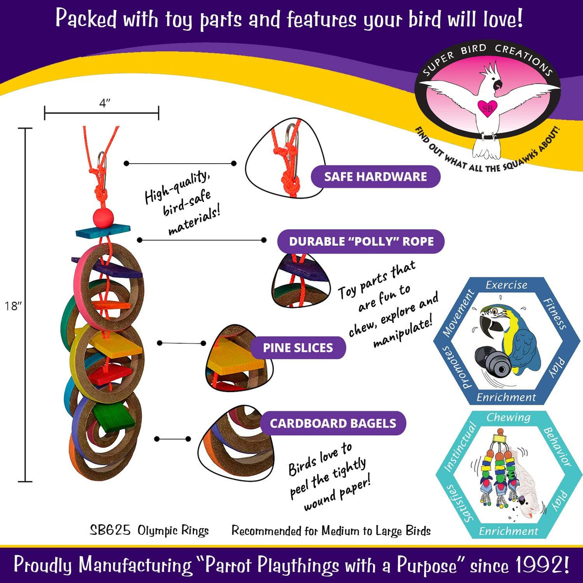 Olympic Rings Hanging Bird Toy – Super Bird Creations SB625
