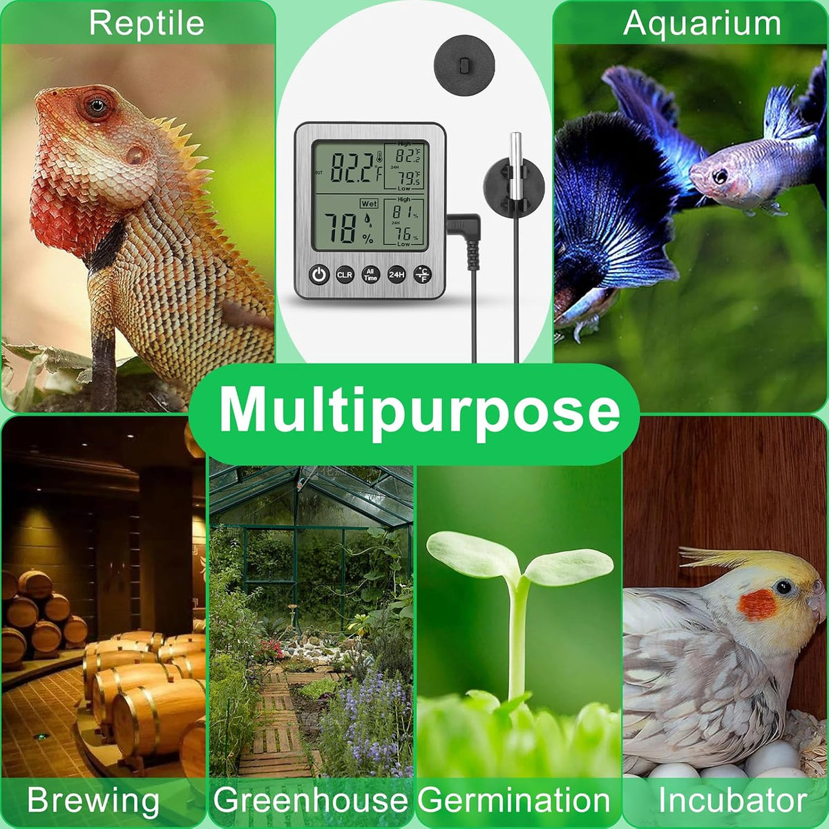 Digital Refrigerator Freezer Fridge Thermometer with Extra Sensor Reptile Thermometer Indoor Hygrometer Max and Min Remember Black ZZ20